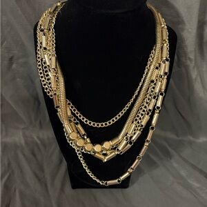 Layered Gold-Tone Multi-Strand Chain Necklace – Statement Fashion Jewelry